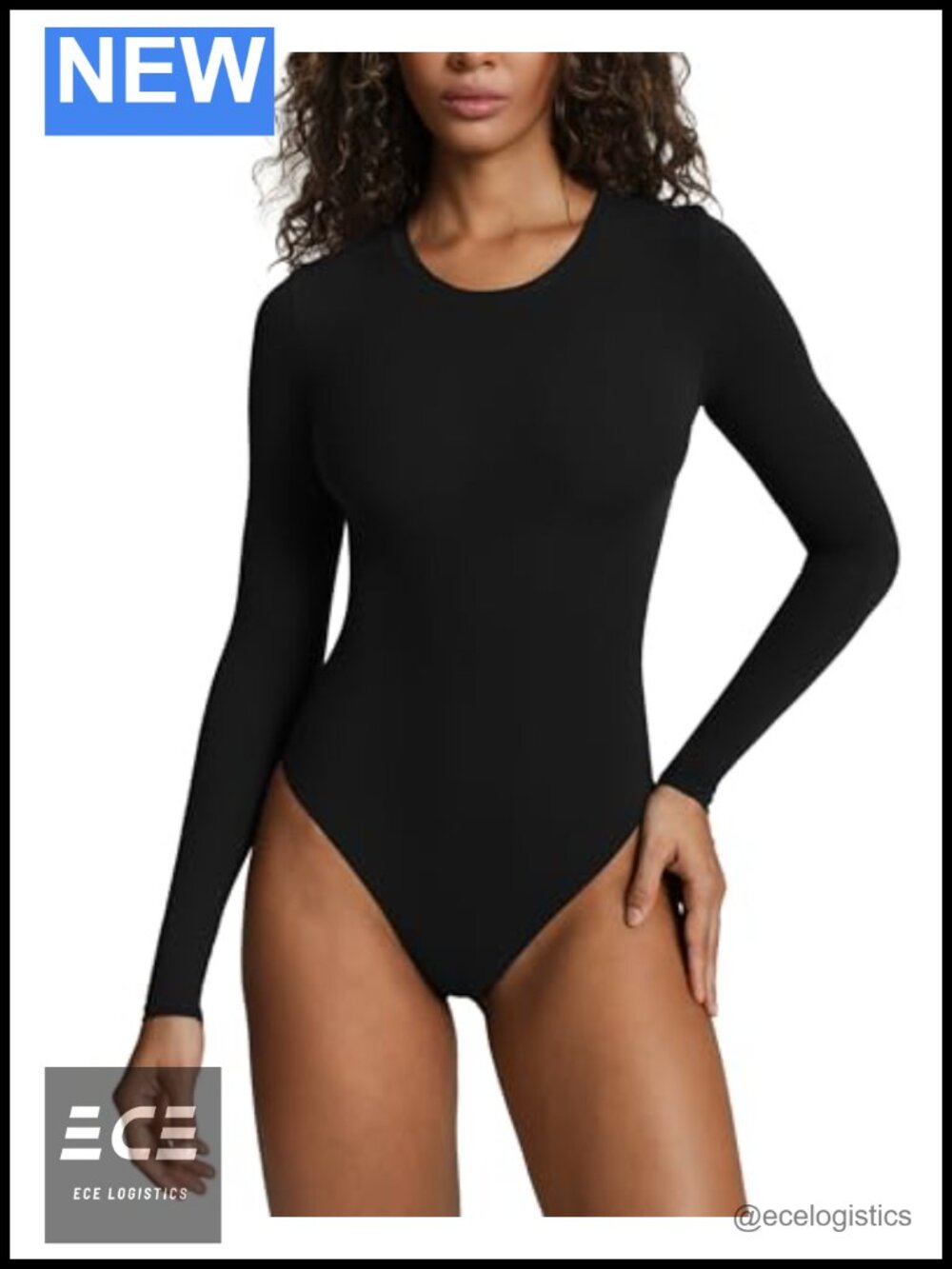 Long Sleeve Bodysuit Thong Shapewear Crew Neck Snap Closure Slimming